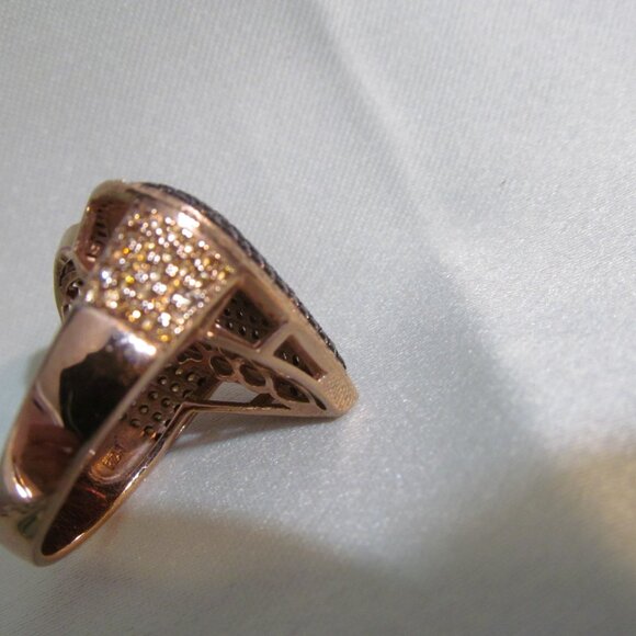Bella Luce Mocha & Champagne Diamond Simulant Rose Gold Plated 925 Heart Ring 10 - Picture 14 of 15
